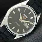 REFURBISHED SEIKO 5 AUTOMATIC 6309A JAPAN MENS VINTAGE BLACK WATCH a701730-1