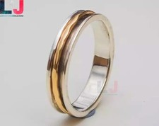 925 Sterling Silver Band Ring 4mm Wide Hammered Gold Fidget Spinner Band Ring