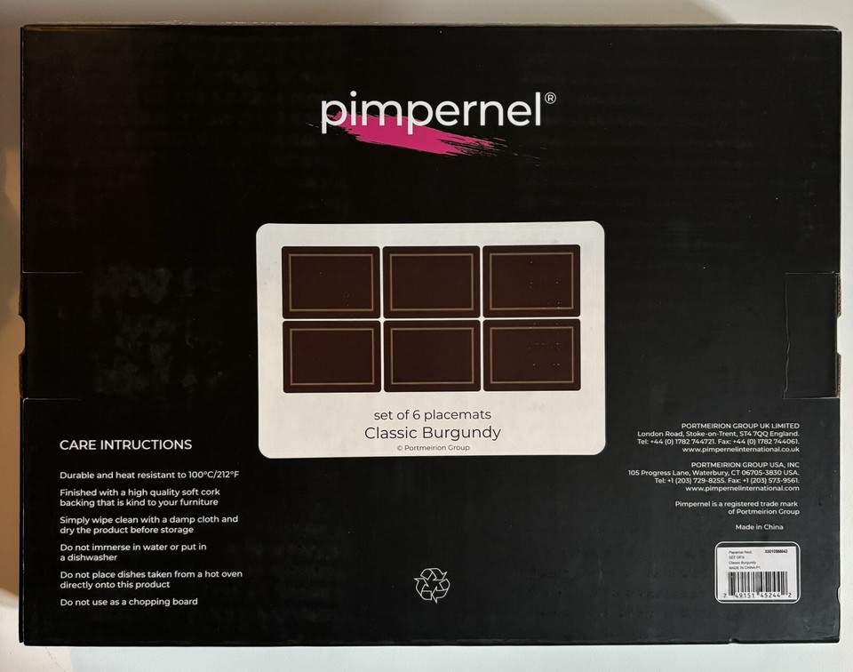 Pimpernel Classic Burgundy Placemats Set of 6 eBay