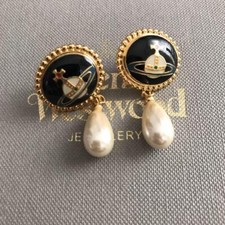 Vivienne Westwood Earrings Pierce Pearl Black Gold NO BOX E4276