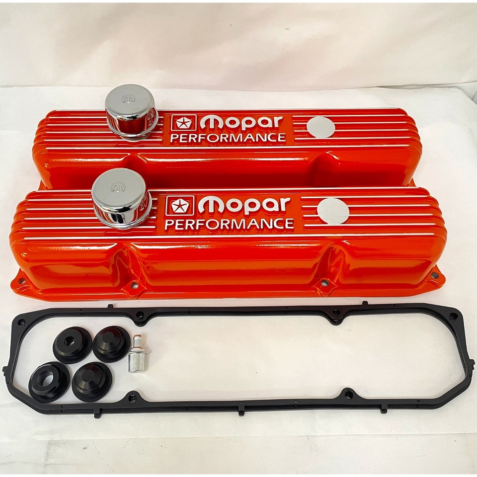 NOS Mopar 383 400 440 Valve Cover & Air Cleaner Kit Orange Finned