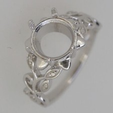 Art Nouveau Style Sterling Silver Semi Mount Ring Setting Round RD 10x10mm
