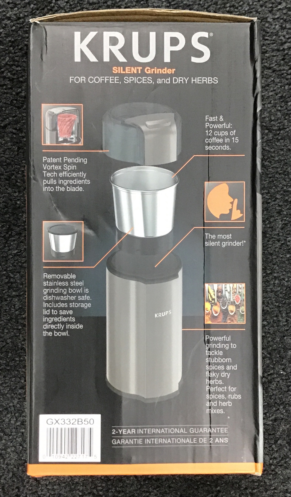 New In Box Krups Silent Vortex Electric Coffee and Spice Blade Grinder