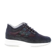 HOGAN scarpe donna Sneaker Interactive camoscio e tessuto blu notte con strass