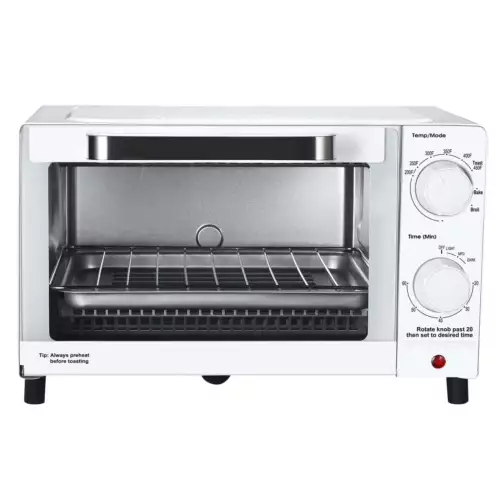 4 Slice Toaster Oven with 3 Settings, includes Baking Rack and Pan, White, New