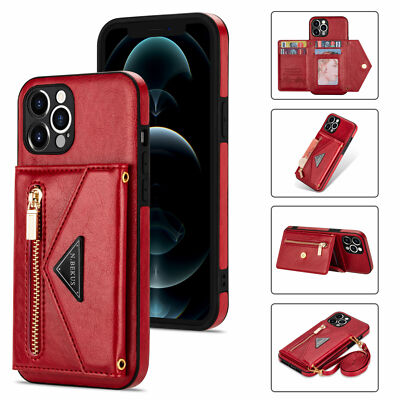For iPhone 16 Pro Max 15 14 13 11 12 7 8 Clossbody Strap Wallet PU Leather Case