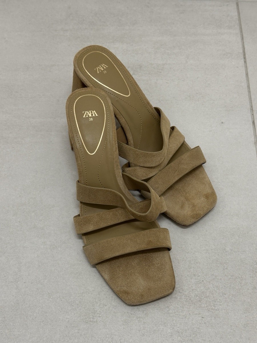 Zara Womens Suede Sand Strappy Heel Sandals Size 38 | eBay