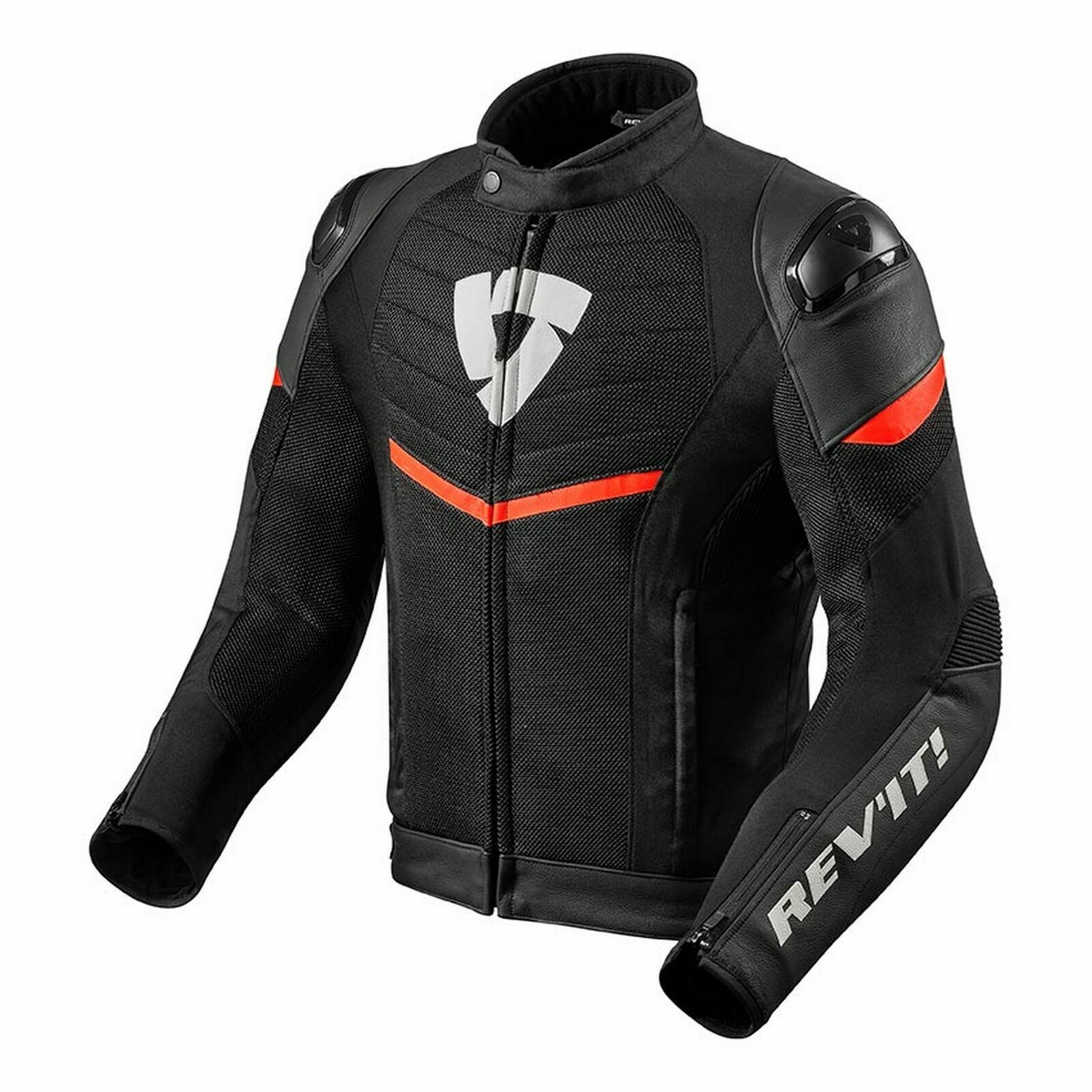 REV'IT GIACCA MOTO IN PELLE MANTIS NERO NEON ROSSO TG L USATO PARI AL NUOVO