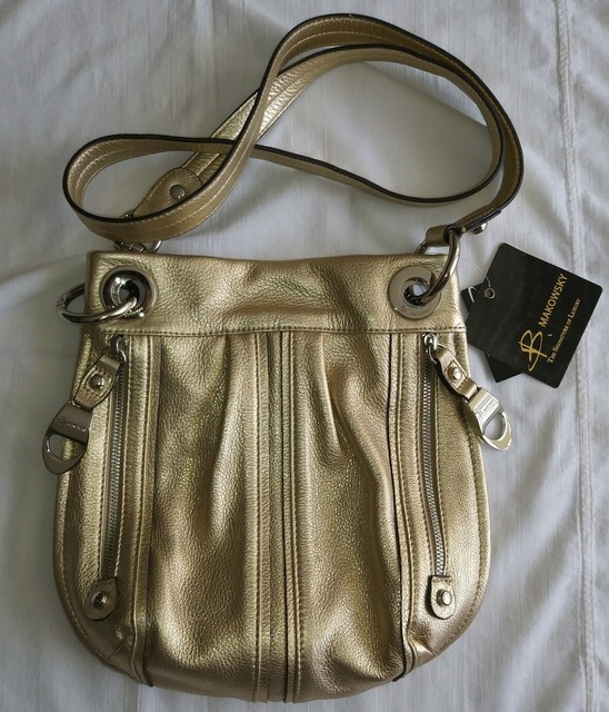 B Makowsky Metallic Gold Genuine Leather Crossbody Shoulder Bag eBay