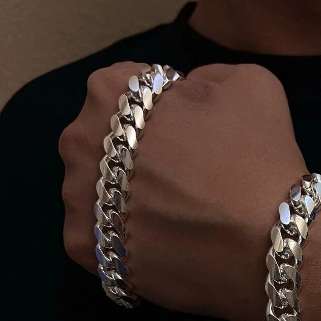 925 Sterling Silver Miami Cuban Link Chain Necklace Bracelet 8mm