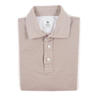 Borrelli Napoli Light Brown Pique Knit Cotton Polo Shirt S (Eu 46) NWT $350
