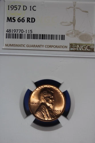 1957 D NGC 1C MS66RD LINCOLN WHEAT CENT #B50227