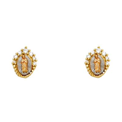 Ioka - 14K Tri Color Gold Our Lady of Guadalupe CZ Stone Post Push Back ...