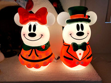 Disney Mickey  Minnie Mouse Lighted Snowman Blow Mold Set Christmas 23 inches.