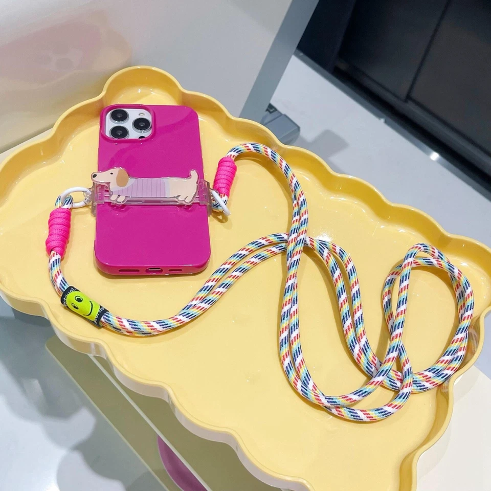 Elegant rosy iphone15 case with dachshund back clip long rainbow crossbody strap - Image 4 of 4