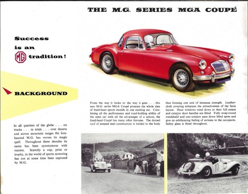 MG MGA 1500 1956-57 UK Market Sales Brochure Roadster Fixed Head Coupe - Picture 2 of 2