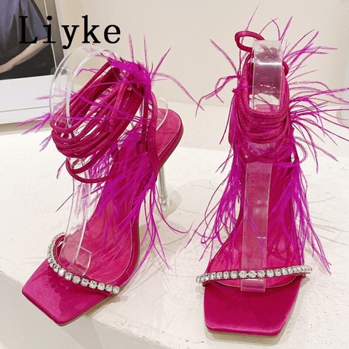 Tassels Feather Decor Women Crystal High Heels Summer Sandals Sexy Lace Up Shoes - Bild 29 von 29