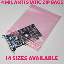 2x,3,5,6,8,9,12" Anti Static Bag Pink Poly Zip Seal 4Mil Reclosable Lock Top