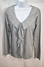Liz Claiborne Top Gray Ruffle Beaded Size Small Women's