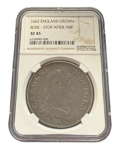 Great Britain England 1662 Silver Crown NGC XF45 Rose - Stop After 'HIB'