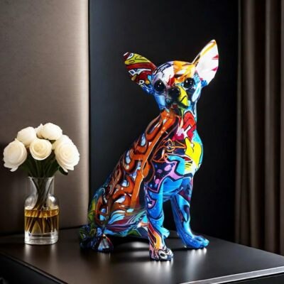 Colorful Chihuahua Dog Art Statue Figurines Sculpture Collectibles Home Offic...