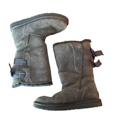 UGG Womens Boots Bailey Chocolate Brown Double Bow Shhepskin Mid