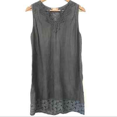 Carla Conti Made in Italy Gray Linen & Eyelet Lace Shift Dress XS Charcoal  Grey | eBay