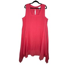 Cynthia Rowley Plus 1X Midi Dress Linen blend Pockets Asymmetric Hem Coral Pink