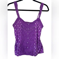 Aeropostale Purple with White Polka Dot Adjustable Strap Tank Y2K Eyelet SZ M