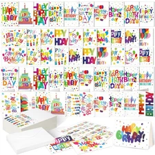 200 Set Unique Happy Birthday Card Bulk with Envelope and Sticker Blank Greet...