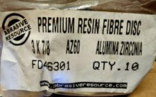Premium 60 Grit Resin Fiber Grinding Discs Alumina Zirconia 3 x 7/8 10 pack 