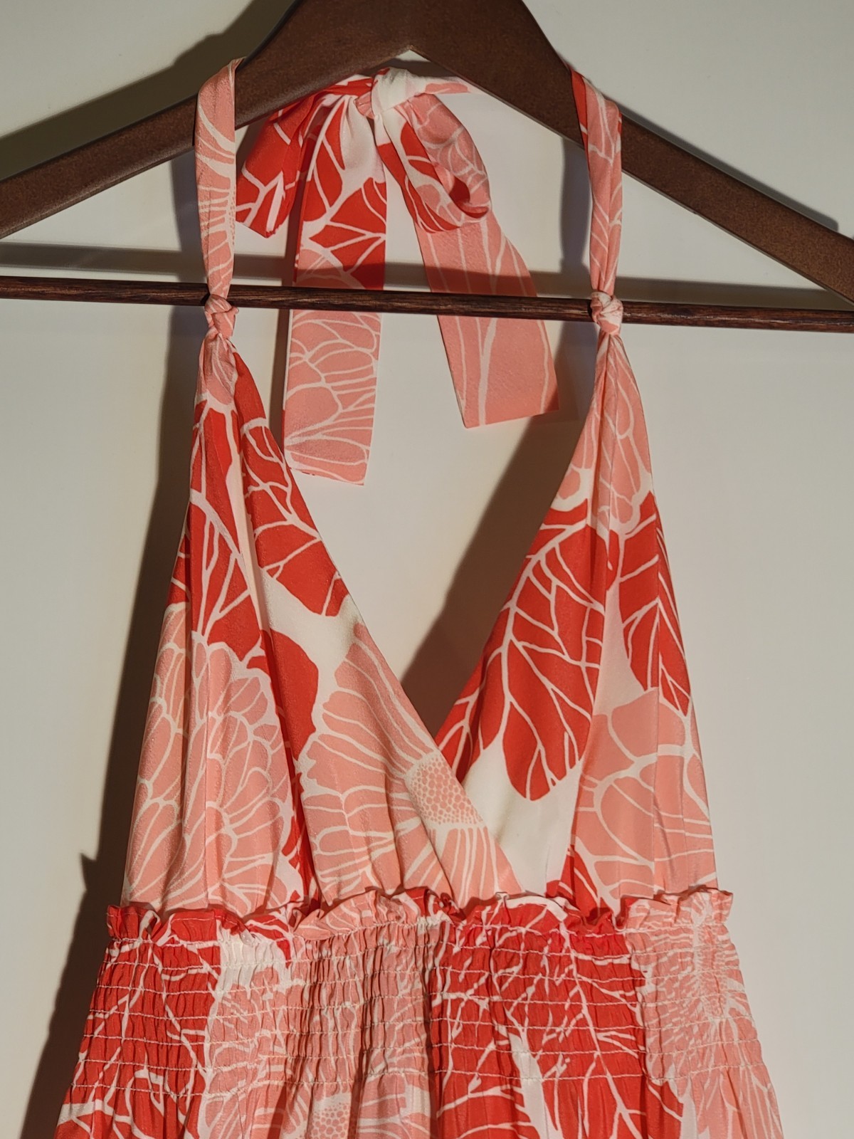 Gianni Bini Dress Womens Medium Pink Floral V-Neck Halter Tie Maxi Length