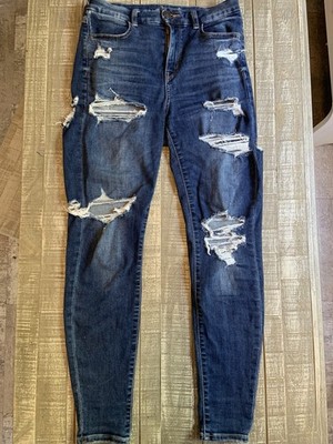 American Eagle Women's Curvy Hi-Rise Jegging Blue Distressed Stretch Sz 6