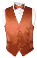 Biagio Men's SILK Dress Vest  Bow Tie Solid BURNT ORANGE Color BowTie Set