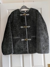 M&S Black Faux Fur Borg Buckle Trim Coat Jacket UK Size Small BNWT