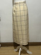 Vintage 80s 100 Wool Plaid Pencil Skirt Womens 8 Midi Long Cream Academia Work