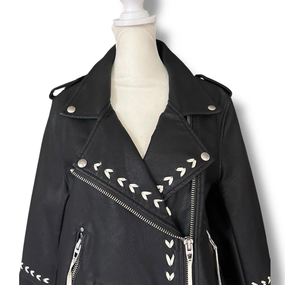 Blanknyc Black + White Stitched Faux Leather Moto Jacket | Women’s Extra Large - Image 2 of 4