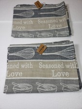 2 JACQUARD TEA DISH TOWELS 19 X 28 GRAY BEIGE BAKING CHEF HAT WHISK UTENSILS