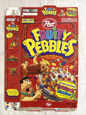 Vintage 1997 Post Fruity Pebbles Cereal Box Flintstone Fruitrageous Fun Park