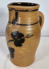 1991 Rowe Pottery Works Cambridge Salt Glaze Hand Thrown Pitcher Folk Art Floral