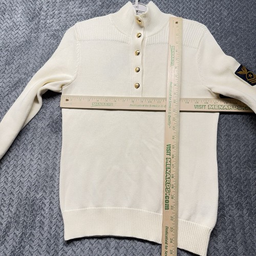 Lauren Ralph Lauren Sweater M Cream Military Patch Gold Button Mock Neck NWT - Imagen 11 de 12