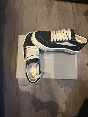 Rick Owens Men's Black/White Low Top Lace-Up Athletic Sneakers