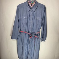 Tommy Hilfiger Womens XL Blue Tab Sleeve Plaid Belt Chambray Denim Shirt Dress