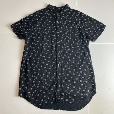 Stussy schwarzes kurzärmliges geometrisches geknöpftes Herrenhemd mit AOP Größe Small