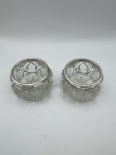 Antique 1913 Sterling Silver Rim Cut Glass Salt Cellars Pair AWP Birmingham