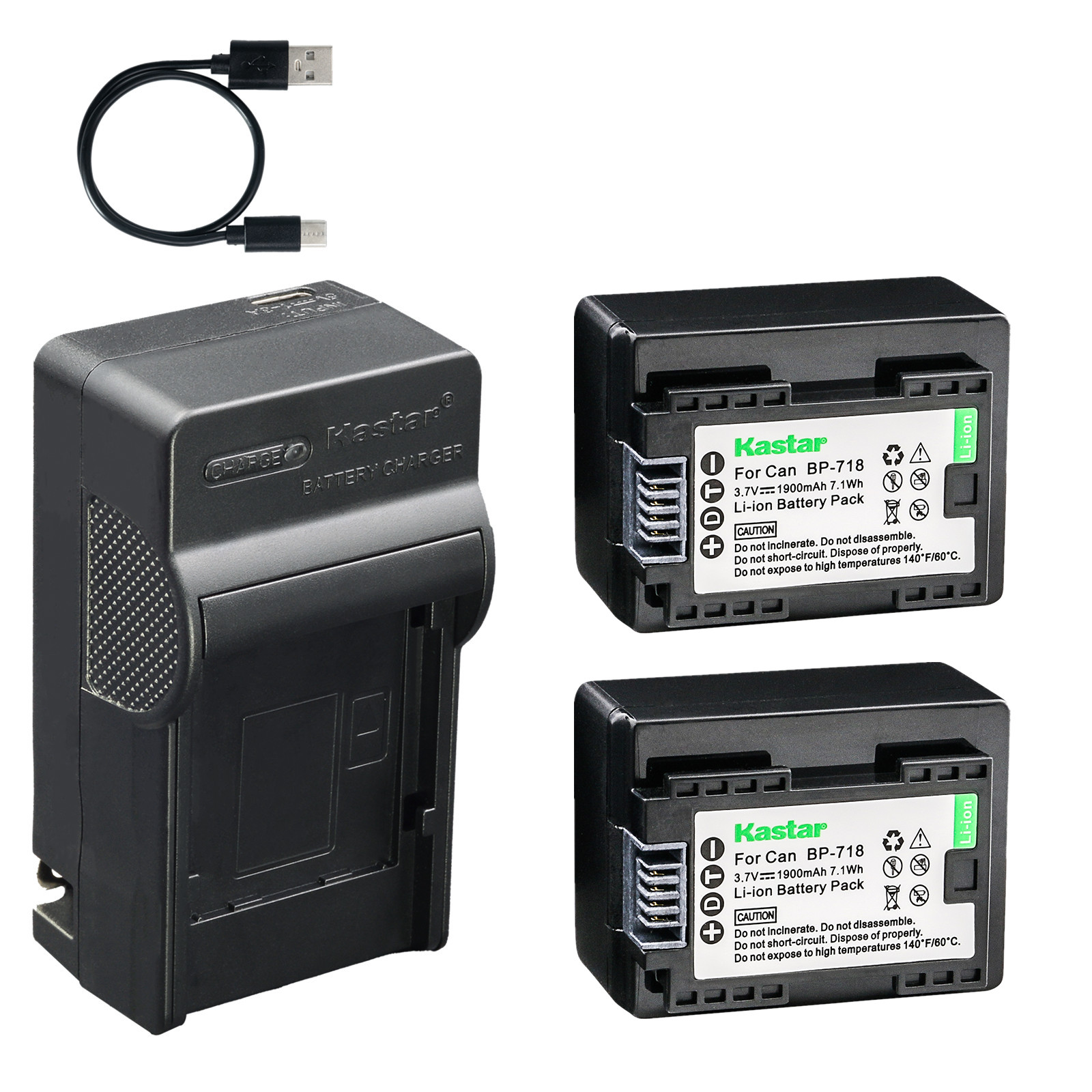 Kastar Battery AC & USB-C Charger for Canon VIXIA HF R30 R40 R50 R60 R70 R80