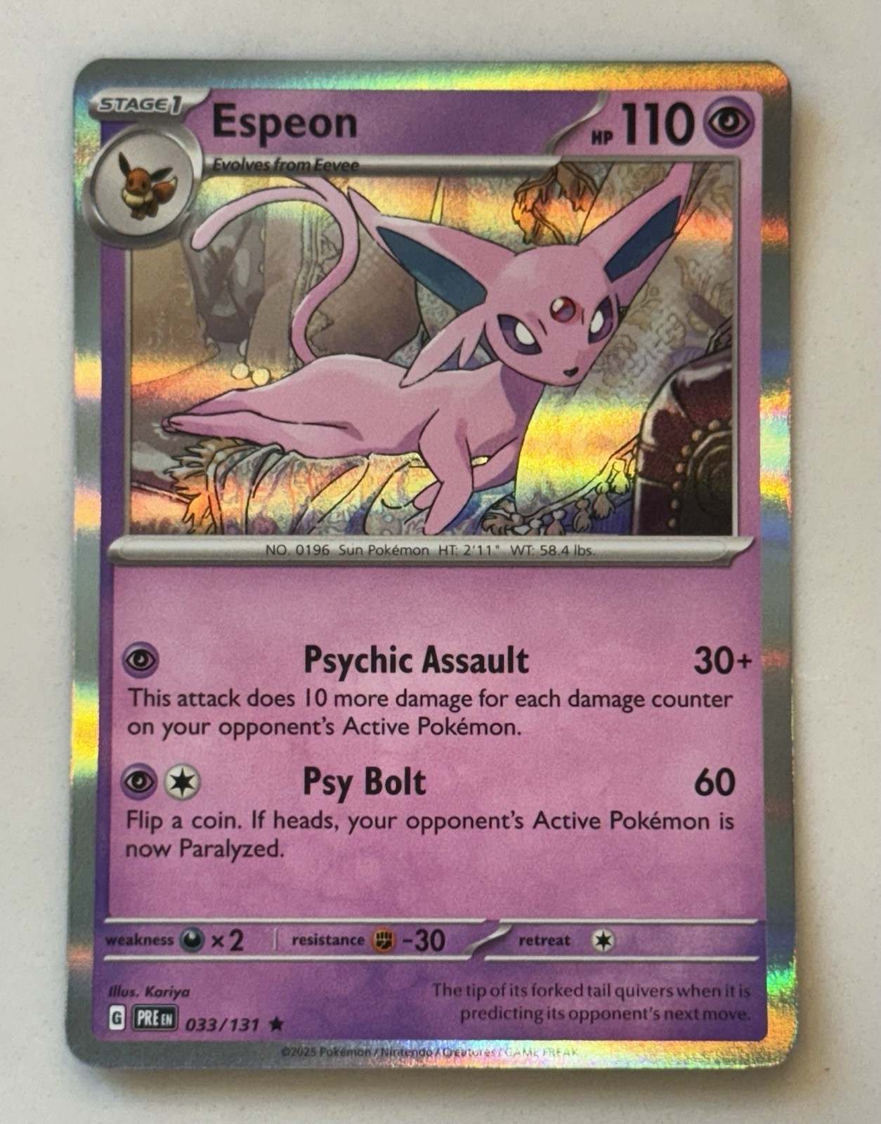 Pokemon Espeon 033/131 2025 Prismatic Evolutions Holo Rare TCG - NM/Mint