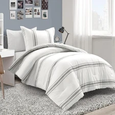 Lush Decor Farmhouse Stripe Reversible Cotton Comforter Set , 2 Pc Set, Twin XL