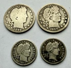 Barber Quarter and Dime Coin Lot, 1892, 1908 D Quarters, 1902, 1914 Dimes