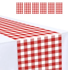 14 x 108 Plastic Gingham Table 6 Pcs Red and White Checkered Table Runner